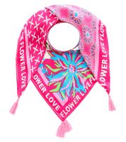 ZWILLINGSHERZ Vierecks-Tuch mit Blumen und WILD, FLOWER LOVE oder LIVE YOUR BEST LIFE Schriftzug Mode-Tuch 3016Q-2907 Pink/Braun, Pink/Türkis oder Pink/Orange