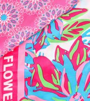 ZWILLINGSHERZ Vierecks-Tuch mit Blumen und WILD, FLOWER LOVE oder LIVE YOUR BEST LIFE Schriftzug Mode-Tuch 3016Q-2907 Pink/Braun, Pink/Türkis oder Pink/Orange