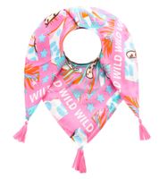 ZWILLINGSHERZ Vierecks-Tuch mit Blumen und WILD, FLOWER LOVE oder LIVE YOUR BEST LIFE Schriftzug Mode-Tuch 3016Q-2907 Pink/Braun, Pink/Türkis oder Pink/Orange