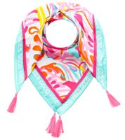 ZWILLINGSHERZ Vierecks-Tuch mit Blumen oder Korallen und Good Vibes Only Print Mode-Tuch 3016Q Pink/Türkis, Blau/Pink oder Pink/Bunt