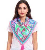 ZWILLINGSHERZ Vierecks-Tuch mit Animal-Print, Blumen und Ornamenten Mode-Tuch 3016Q-0609 Pink/Blau/Grün oder Blau/Pink/Bunt