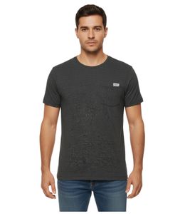 T-shirt homme 11 PROJECT Santo en coton chiné, coloris noir, avec poche poitrine (réf. 20715236 ME 194007)