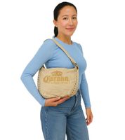 Corona Bier Vintage Tasche Damen Schultertasche Logo Stickerei Fanartikel Canvas Shopper Bowling Bag in Rosa oder Beige/Braun