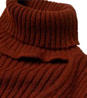 Robe courte en maille pour femme, col roulé et détails à l'encolure, manches longues, marron acajou ou bleu marine