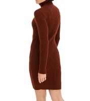 Robe courte en maille pour femme, col roulé et détails à l'encolure, manches longues, marron acajou ou bleu marine