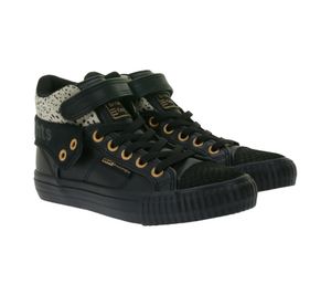 BRITISH KNIGHTS Roco Kinder Mid-Top Sneaker mit Geparden-Muster Schnür-Schuhe mit hoch- oder umklappbaren Schaft Teenager Mädchen B48-3709C-01 Schwarz