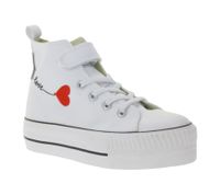 BRITISH KNIGHTS Kaya Mid Kinder Mid-Top Canvas-Sneaker mit dekorativer Herz-Stickerei & Love-Print Schnür-Schuhe Teenager Mädchen B49-3710C-02 Weiß