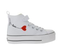 BRITISH KNIGHTS Kaya Mid Kinder Mid-Top Canvas-Sneaker mit dekorativer Herz-Stickerei & Love-Print Schnür-Schuhe Teenager Mädchen B49-3710C-02 Weiß