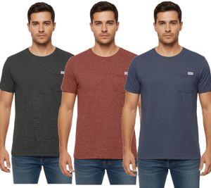 T-shirt homme 11 PROJECT Santo en coton chiné, avec poche poitrine, référence 20715236 ME, disponible en noir, rouge rouille ou bleu.