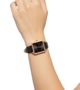 Reloj analógico de cuarzo lilyandstone para mujer, con caja cuadrada y correa de piel LSMIL001, color negro/dorado
