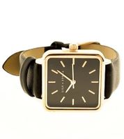 LILY + STONE Damen Armband-Uhr mit quadratischem Gehäuse analoge Quarz-Uhr mit Leder-Armband LSMIL001 Schwarz/Gold