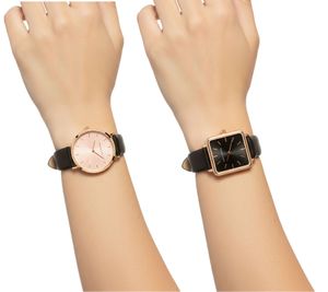 Reloj analógico de cuarzo lilyandstone para mujer con correa de piel, caja redonda o cuadrada, negro/oro rosa o negro/oro