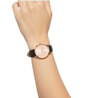 Orologio analogico al quarzo da donna lilyandstone con cinturino in pelle, cassa rotonda o quadrata, nero/oro rosa o nero/oro