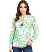 Chemisier en coton ZWILLINGSHERZ pour femme - Chemisier d'été à motif cachemire intégral 33214 Bleu/Rose/Blanc ou Vert/Rose/Blanc