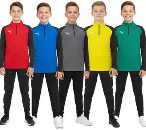Sweat-shirt enfant PUMA Teamliga à fermeture éclair 1/4, t-shirt d'entraînement éco-responsable avec technologie dryCELL, réf. 657237, rouge, bleu, gris, jaune ou vert