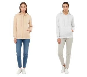 ZWILLINGSHERZ Women's Hooded Zip-Up Hoodie with Pockets 46094 Gray or Beige