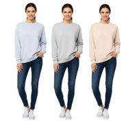 ZWILLINGSHERZ Pullover Damen Sweat-Pullover schlichter Winter-Pulli mit Rundhals 46092 Grau, Beige oder Hellblau