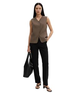 Gilet long asymétrique pour femme, fermeture à boutons-pression, tissu sergé vert olive 911679