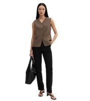 Gilet long asymétrique pour femme, fermeture à boutons-pression, tissu sergé vert olive 911679