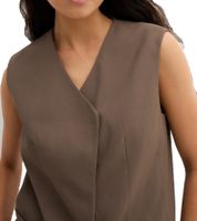 Gilet long asymétrique pour femme, fermeture à boutons-pression, tissu sergé vert olive 911679