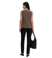Gilet long asymétrique pour femme, fermeture à boutons-pression, tissu sergé vert olive 911679