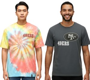 T-shirt imprimé homme RE:COVERED X NFL San Francisco 49ers, col rond en coton, RCNFL13, batik multicolore ou gris