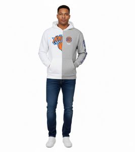 Sweat à capuche Hollister x NBA New York Knicks pour homme, imprimé logo de l'équipe, en coton, référence 322-221-1590-105, gris/blanc