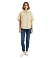 Versatile Women's Oversized Baggy Summer Shaket Cotton Shirt Jacket 971295 Beige