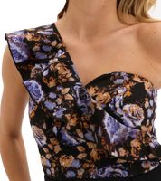 stylischer Overall extravaganter Damen Jumpsuit mit weitem Bein und Volant und Blumen Silvester Einteiler 970821 Schwarz