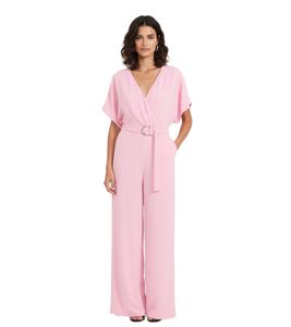 lockerer Damen Overall modischer Jumpsuit mit weitem Bein und Bindegürtel Silvester Einteiler 969950 Rosa