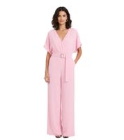 Loose-fitting women's jumpsuit with wide legs and tie belt, perfect for New Year's Eve, 969950 Pink