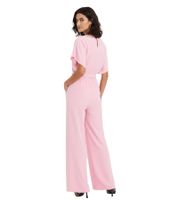 Loose-fitting women's jumpsuit with wide legs and tie belt, perfect for New Year's Eve, 969950 Pink