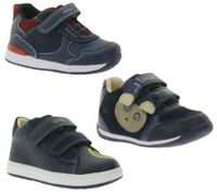 Baskets GEOX B pour tout-petits, mi-montantes, à semelle respirante, fermeture Velcro et cuir véritable (partiellement), modèles Rishon, Each ou Biglia, bleu foncé.
