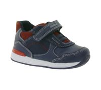 Baskets GEOX B pour tout-petits, mi-montantes, à semelle respirante, fermeture Velcro et cuir véritable (partiellement), modèles Rishon, Each ou Biglia, bleu foncé.