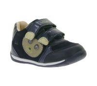 Baskets GEOX B pour tout-petits, mi-montantes, à semelle respirante, fermeture Velcro et cuir véritable (partiellement), modèles Rishon, Each ou Biglia, bleu foncé.