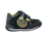 Baskets GEOX B pour tout-petits, mi-montantes, à semelle respirante, fermeture Velcro et cuir véritable (partiellement), modèles Rishon, Each ou Biglia, bleu foncé.