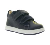 Baskets GEOX B pour tout-petits, mi-montantes, à semelle respirante, fermeture Velcro et cuir véritable (partiellement), modèles Rishon, Each ou Biglia, bleu foncé.