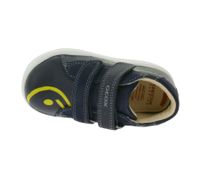 Baskets GEOX B pour tout-petits, mi-montantes, à semelle respirante, fermeture Velcro et cuir véritable (partiellement), modèles Rishon, Each ou Biglia, bleu foncé.