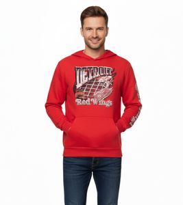 Sweat à capuche Hollister x NHL Detroit Red Wings pour homme, imprimé logo de l'équipe, en coton rouge (322-221-1606-500)