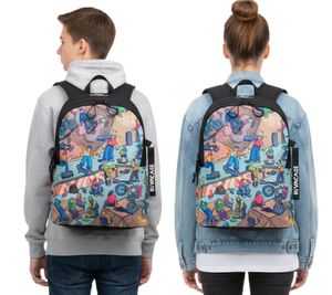 Rivacase Agora Urban Skaters Backpack, Everyday Backpack, School Backpack, 12L, 5420 BK, Black/Multicolor