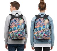 Rivacase Agora Urban Skaters Kinder-Rucksack für Mädchen und Jungen Alltags-Rucksack Schul-Rucksack 12L 5420 BK Schwarz/Bunt