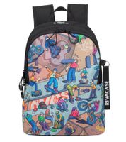 Rivacase Agora Urban Skaters Kinder-Rucksack für Mädchen und Jungen Alltags-Rucksack Schul-Rucksack 12L 5420 BK Schwarz/Bunt