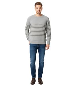 Elegante maglione a righe da uomo ESPRIT, girocollo, in cotone, grigio
