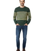 Pull rayé ESPRIT pour homme, col rond, 100 % coton, vert