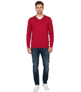 Stylish Men's V-Neck Knit Sweater, Premium Cotton, 143-002 Red
