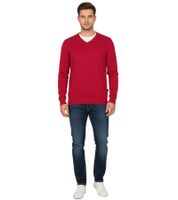 Stylish Men's V-Neck Knit Sweater, Premium Cotton, 143-002 Red