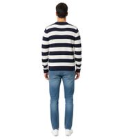 Stylish ESPRIT Men's Striped Knit Sweater, Crew Neck, Cotton Pullover, Dark Blue/White