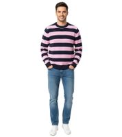 Stylischer ESPRIT Herren Strick-Pullover mit Streifen Rundhals-Sweater Baumwoll-Pullover in Dunkelblau/Rosa, Weiß/Grau oder Dunkelblau/Weiß