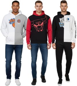 Hollister X NBA Men's Hoodie with Team Logo Print, Cotton Pullover 322-221-1590, Various Models: New York Knicks (Gray/White), Dallas Mavericks (White/Black), or Chicago Bulls (Black/Red)