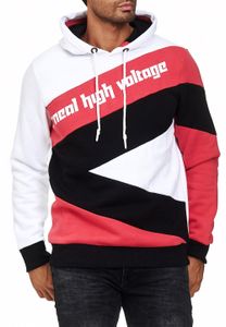 Sudadera deportiva con capucha para hombre en estilo color block, jersey con capucha, jersey 4727, blanco/rojo/negro